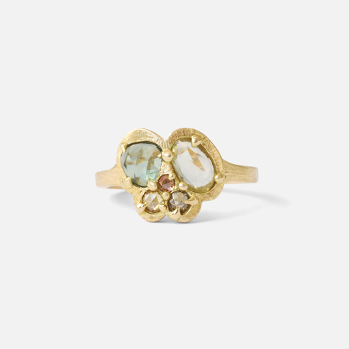 Silk / Teal and Lime Cluster Ring By Hiroyo in rings Category