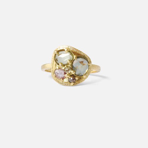 Silk / Green Purple Yellow Pink Cluster Ring By Hiroyo in rings Category