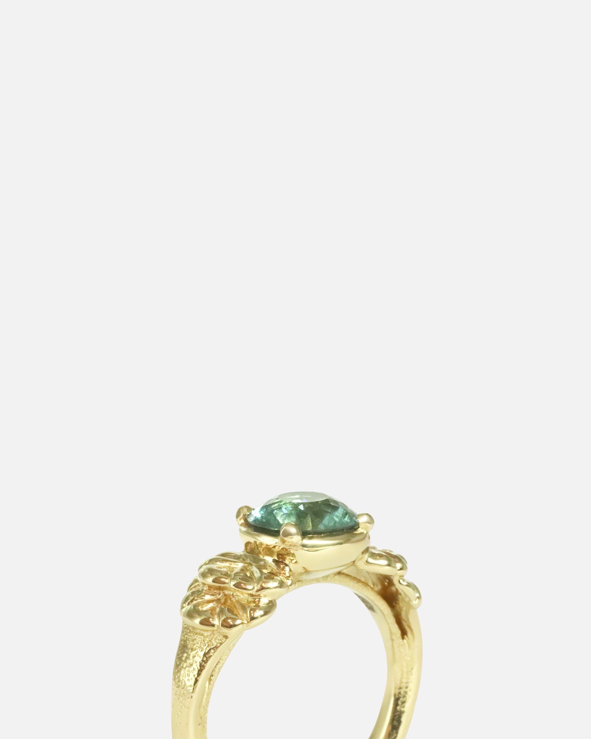 Angled side shank view of Lotus Blossom Tourmaline Ring by Young Sun Song