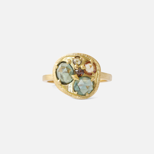 Silk / Blue Green Orange Cluster Ring By Hiroyo in rings Category