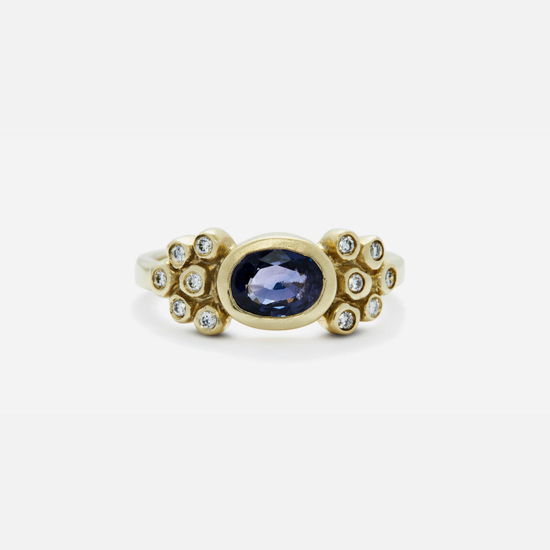 Bubble 4 / Iolite and White Diamond Ring By Hiroyo