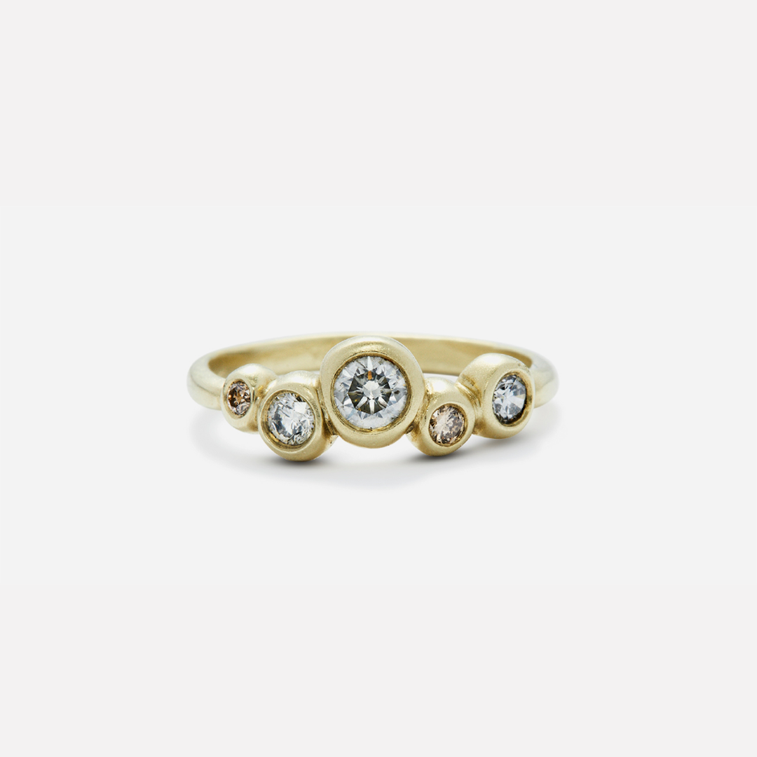 Bubble 1 / Grey and Cognac Diamond Ring By Hiroyo
