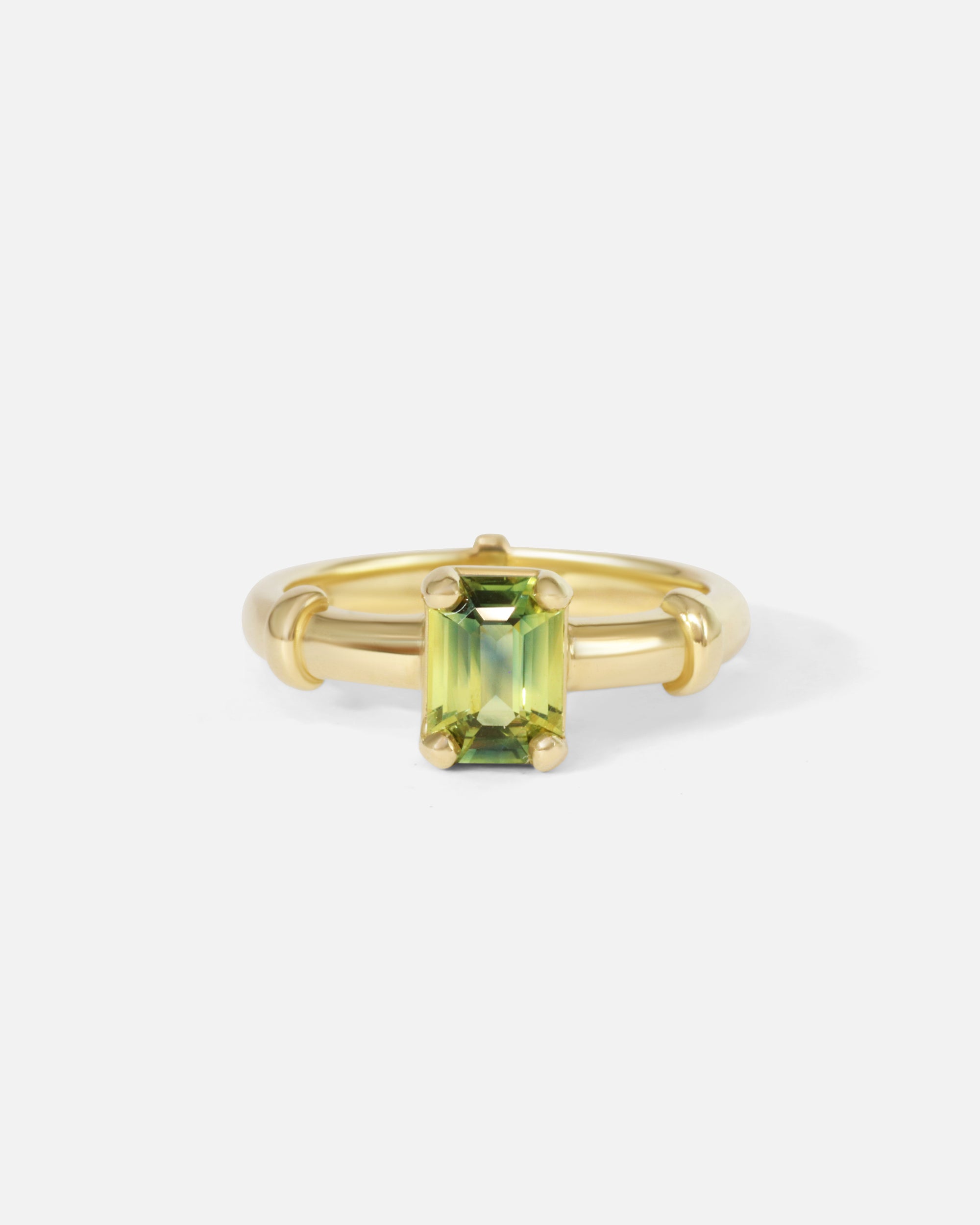 Front view of Orion Solitaire Green Sapphire Ring