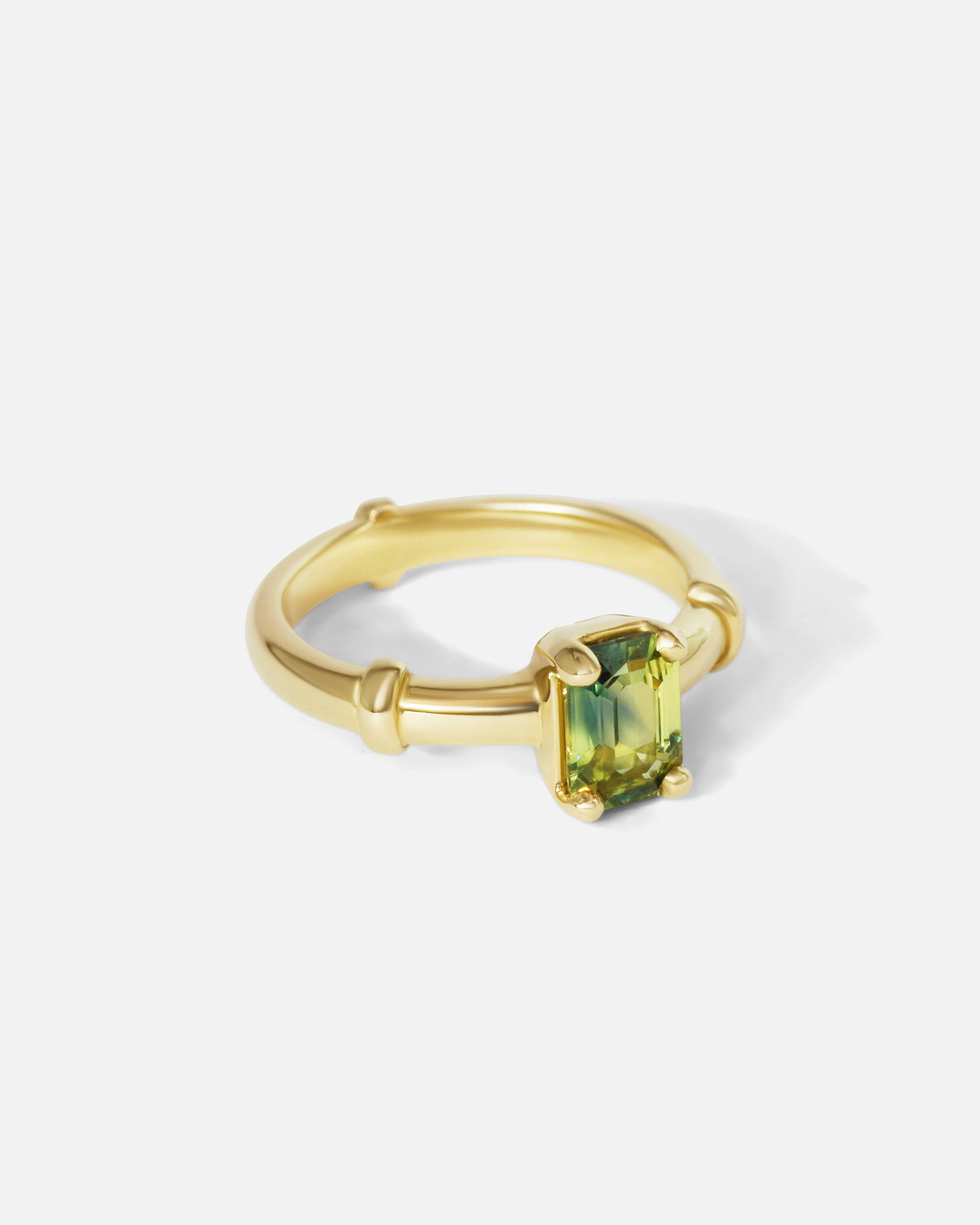 Side view of Orion Solitaire Green Sapphire Ring