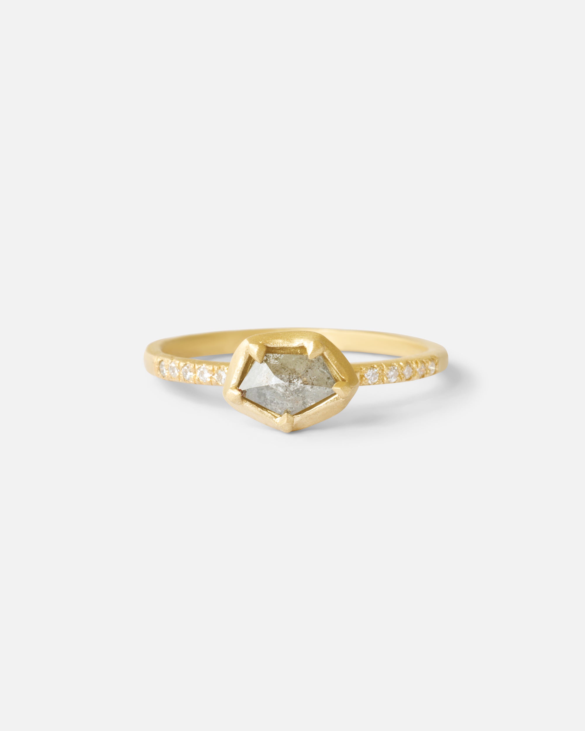 Pentagon Shape Salt and Pepper Diamond Ring By Ariko
