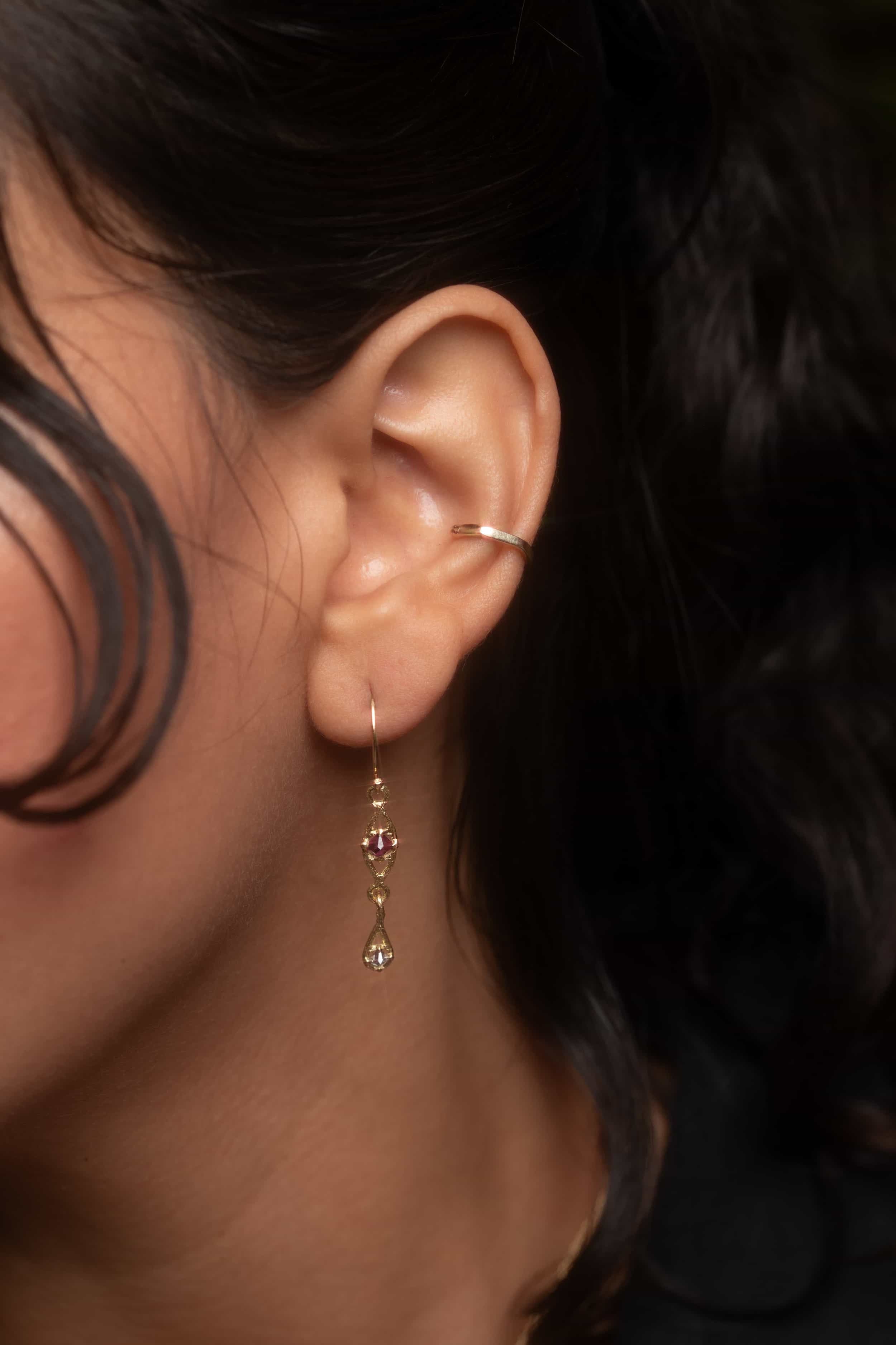 Silk / Pyramid Ruby Earrings By Hiroyo