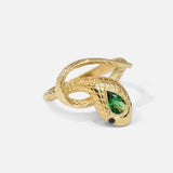 Side view of Ornata Ophidia Pear Ring / Tsavorite & Sapphire