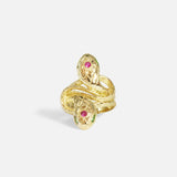 Front view of Duo Ophidia Sapphire Ring in 14k yellow gold by Ides
