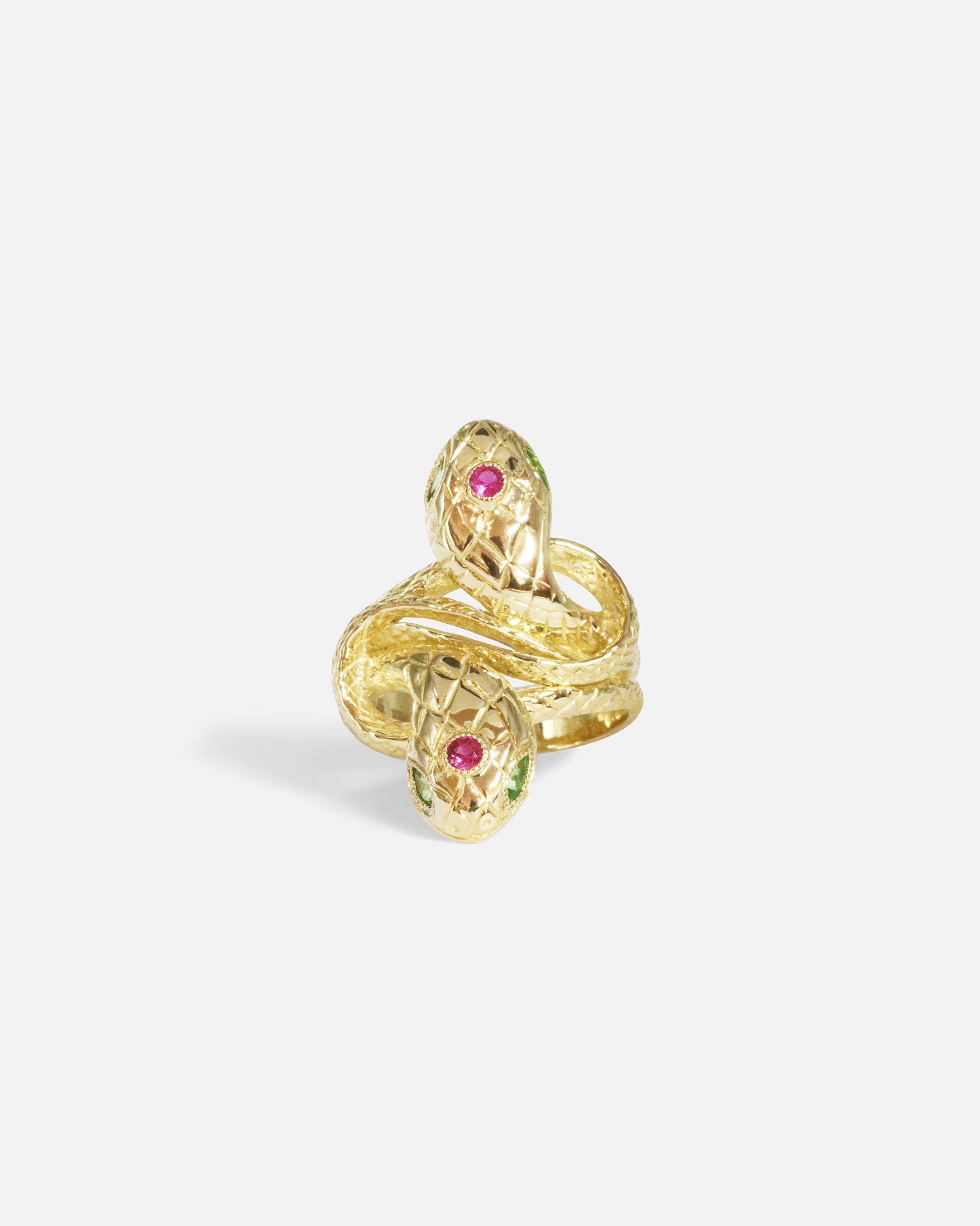 Front view of Duo Ophidia Sapphire Ring in 14k yellow gold by Ides