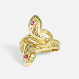 Close alternative side view of Duo Ophidia Sapphire Ring in 14k yellow gold by Ides