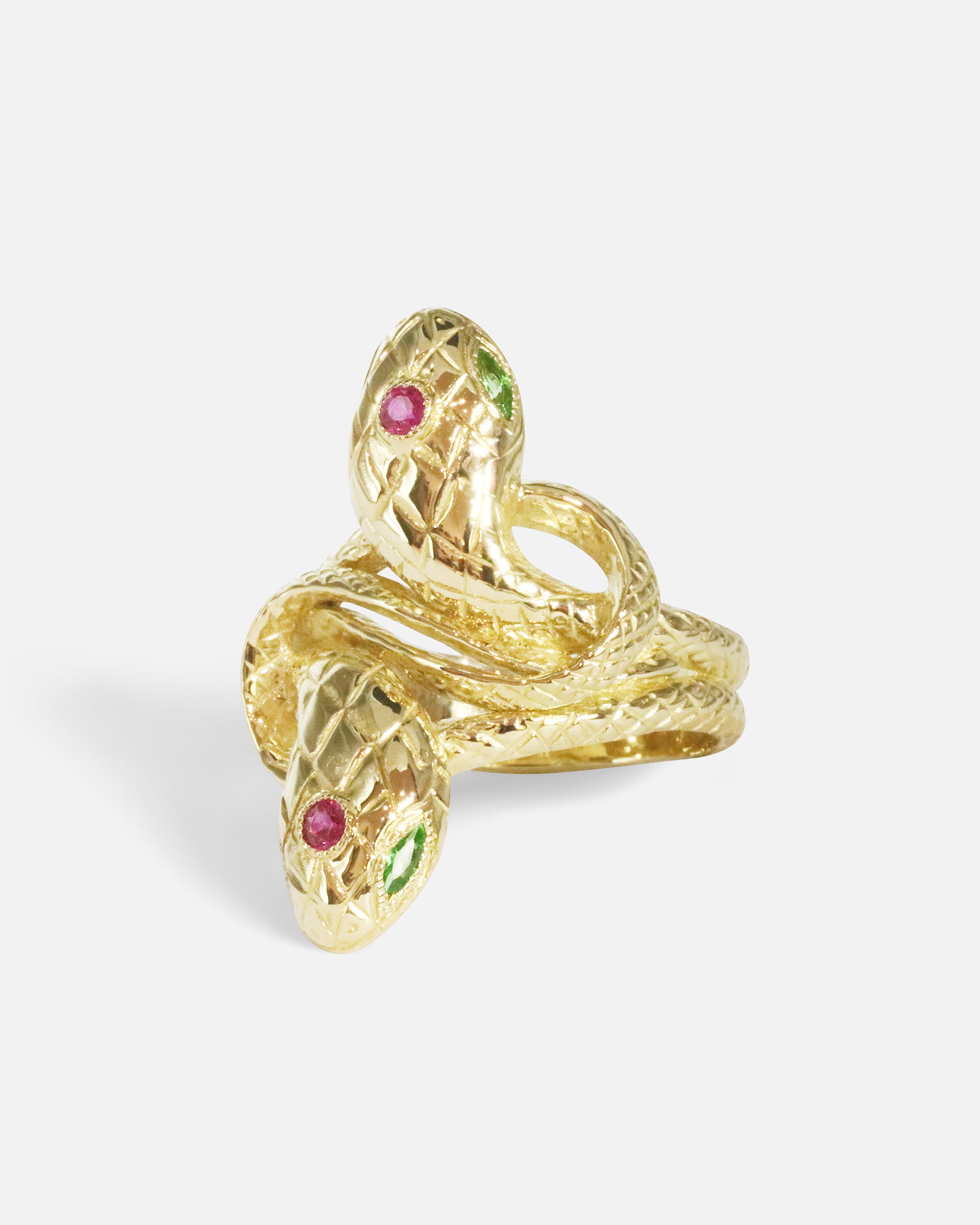 Close alternative side view of Duo Ophidia Sapphire Ring in 14k yellow gold by Ides