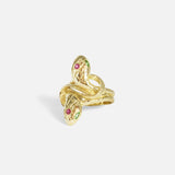 Alternative side view of Duo Ophidia Sapphire Ring in 14k yellow gold by Ides
