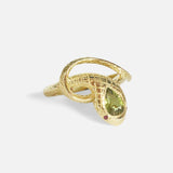 Side view of Ornata Ophidia Pear Ring / Green Sapphire in 14k yellow gold by Ides