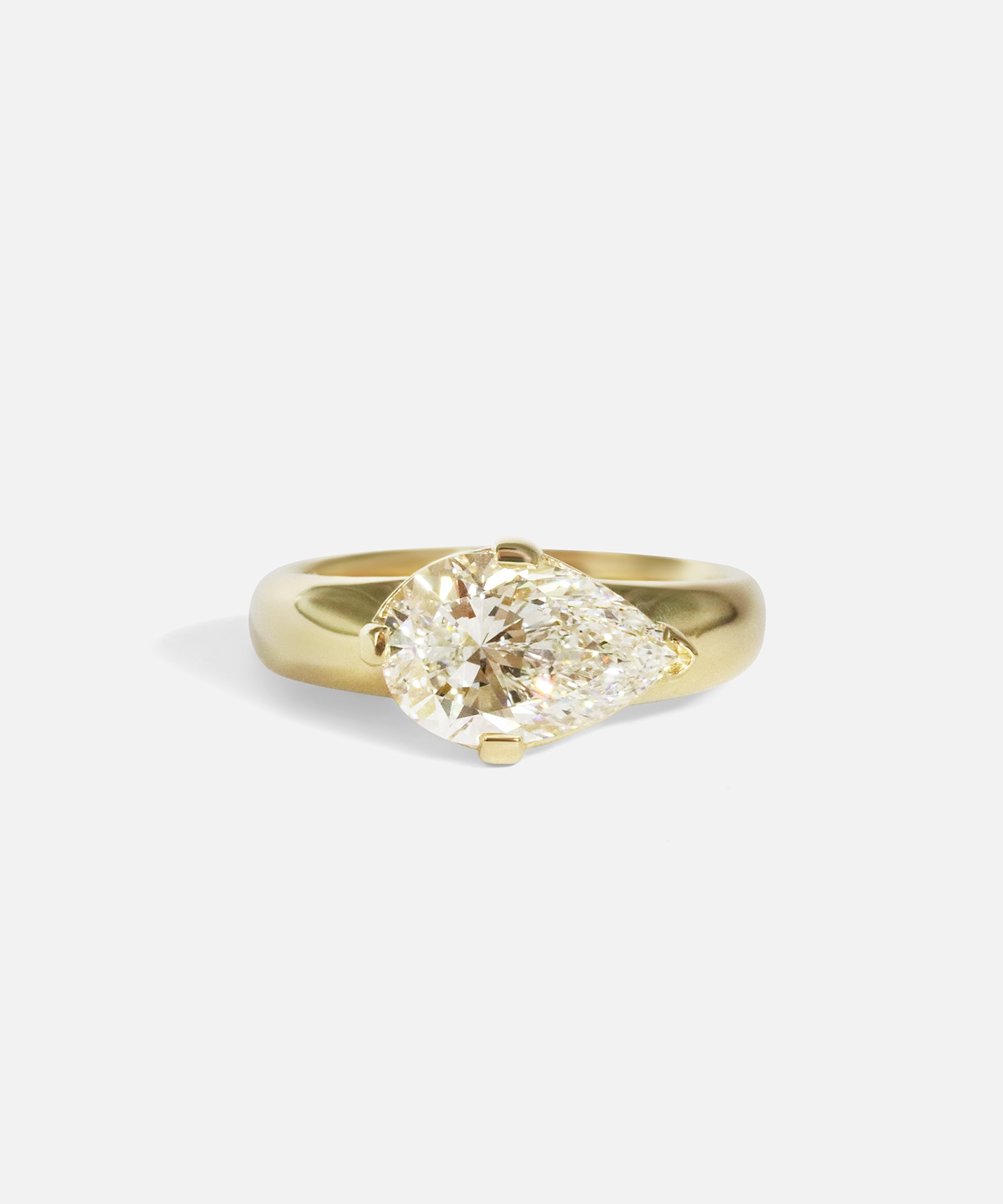 Front facing view of Comet Ring / Lab Pear Diamond in 14k yellow gold by Joko