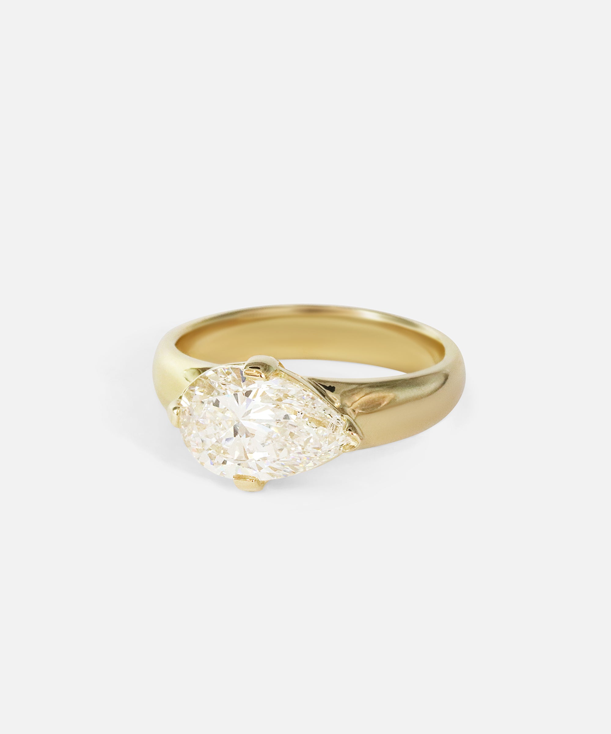Alternative angled view of Comet Ring / Lab Pear Diamond in 14k yellow gold by Joko