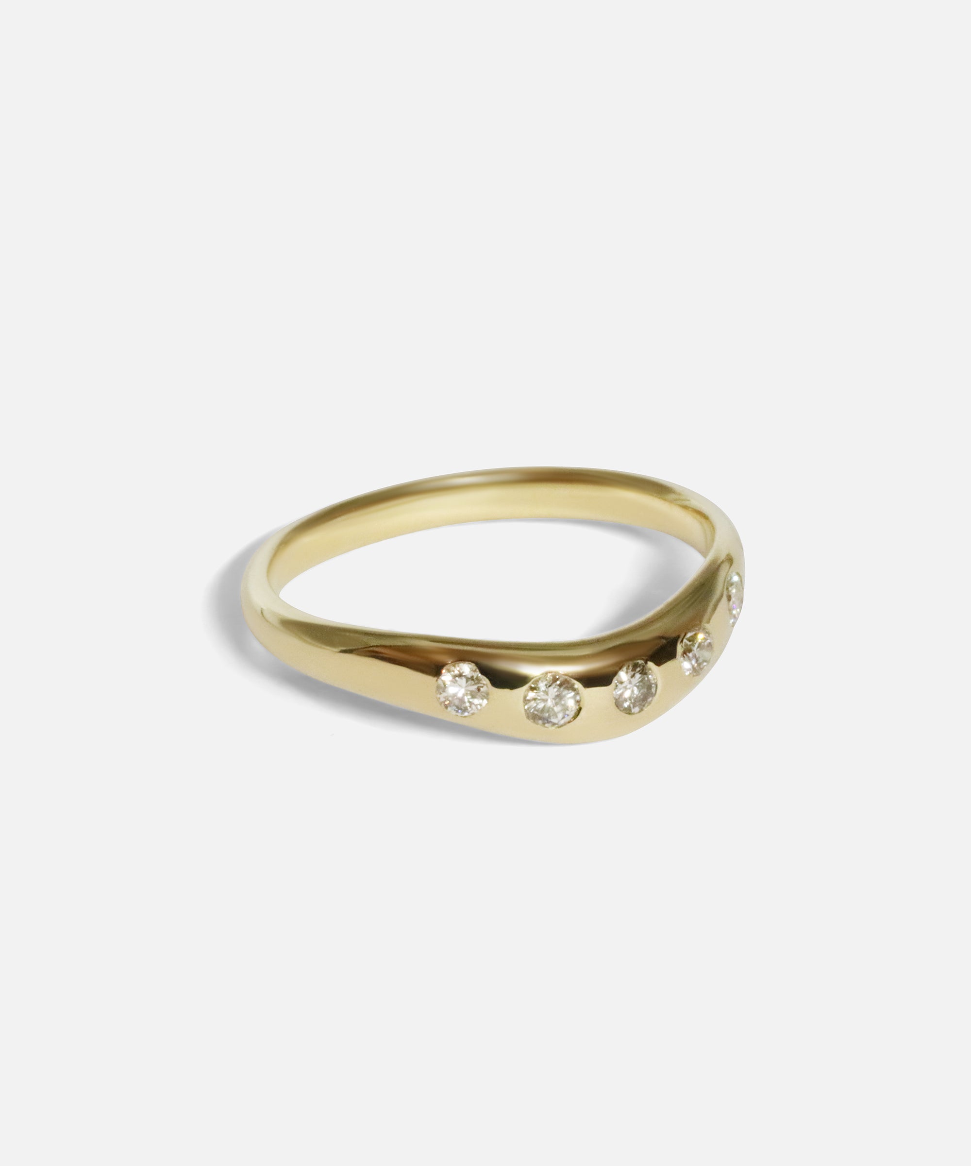 Side view of Wide Curve Band / Five Stone in 14k yellow gold by Joko