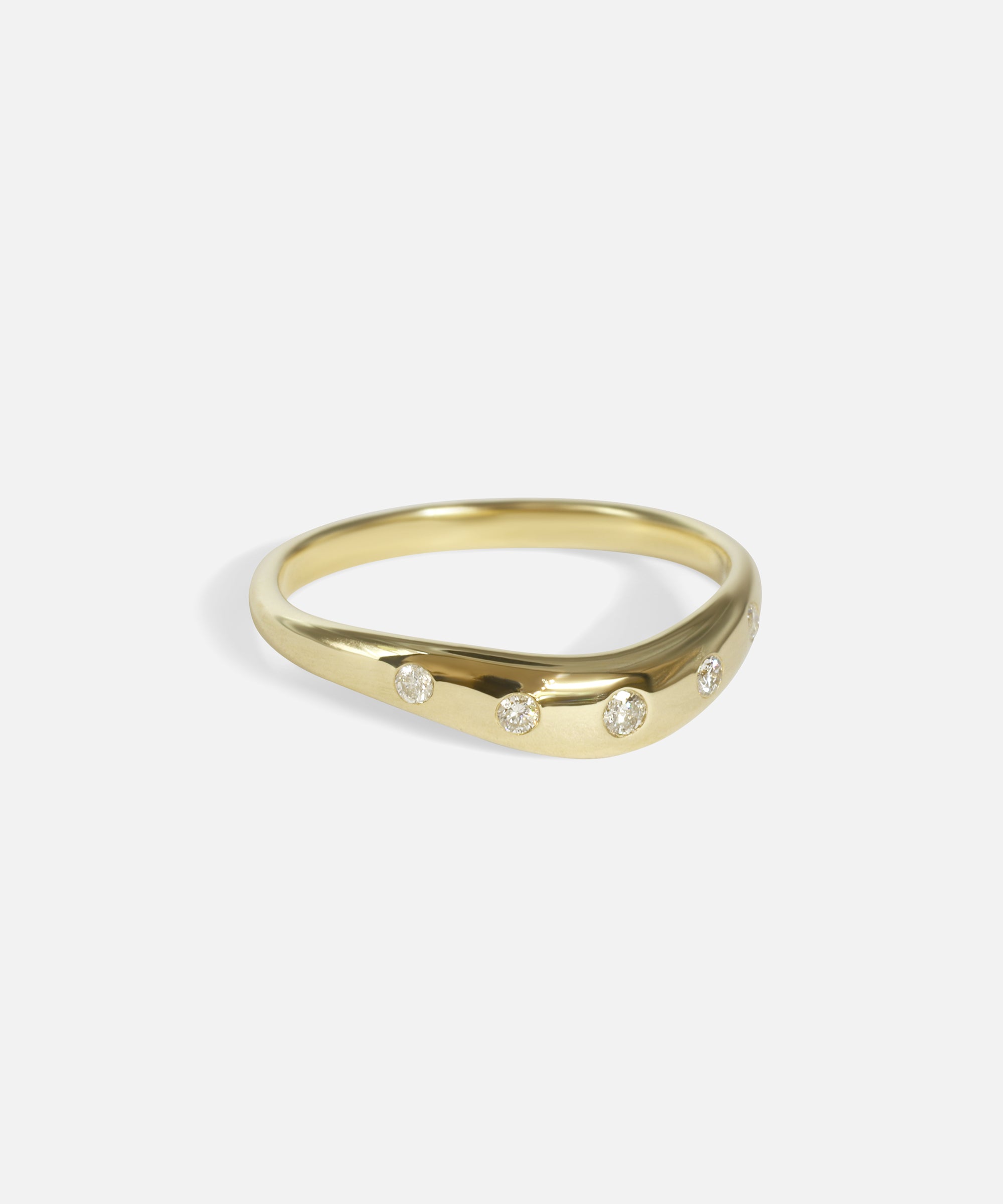 Side view of Wide Curve Band / Lab Five Stone in 14k yellow gold by Joko