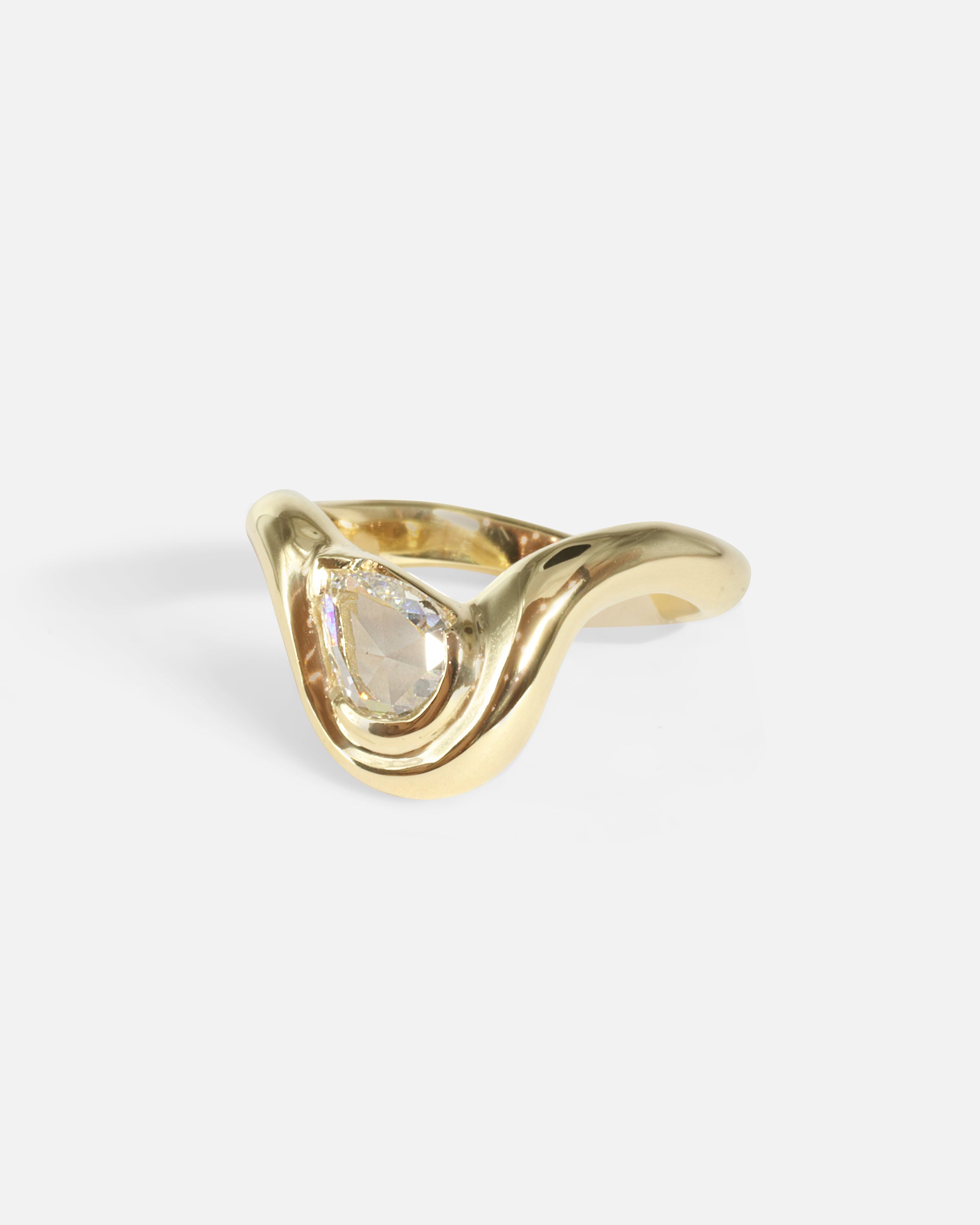 Alternative side view of Pear Dip Ring by Kestrel Dillon