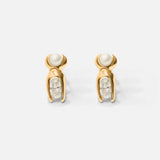 Front view of Mutation Earrings / Pearl & Diamond in 14k yellow gold by Lucia B Marti
