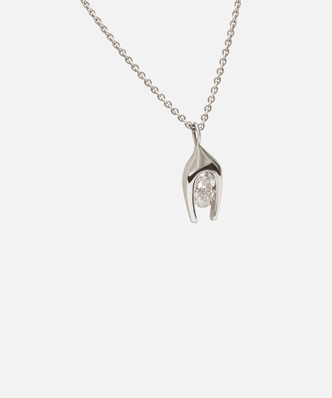 Side view of Y Oval Pendant in 14k white gold by Lucia B Marti