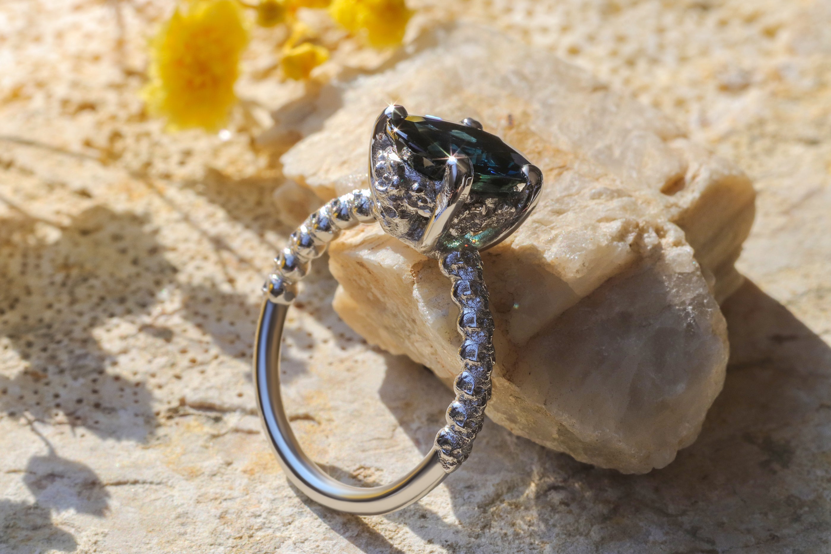 Alternate lifestyle shot featuring angled view of Oval Sapphire / Ring