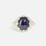 Front view of Skulls & Flowers / Sapphire & Diamond Ring by Fitzgerald Jewelry