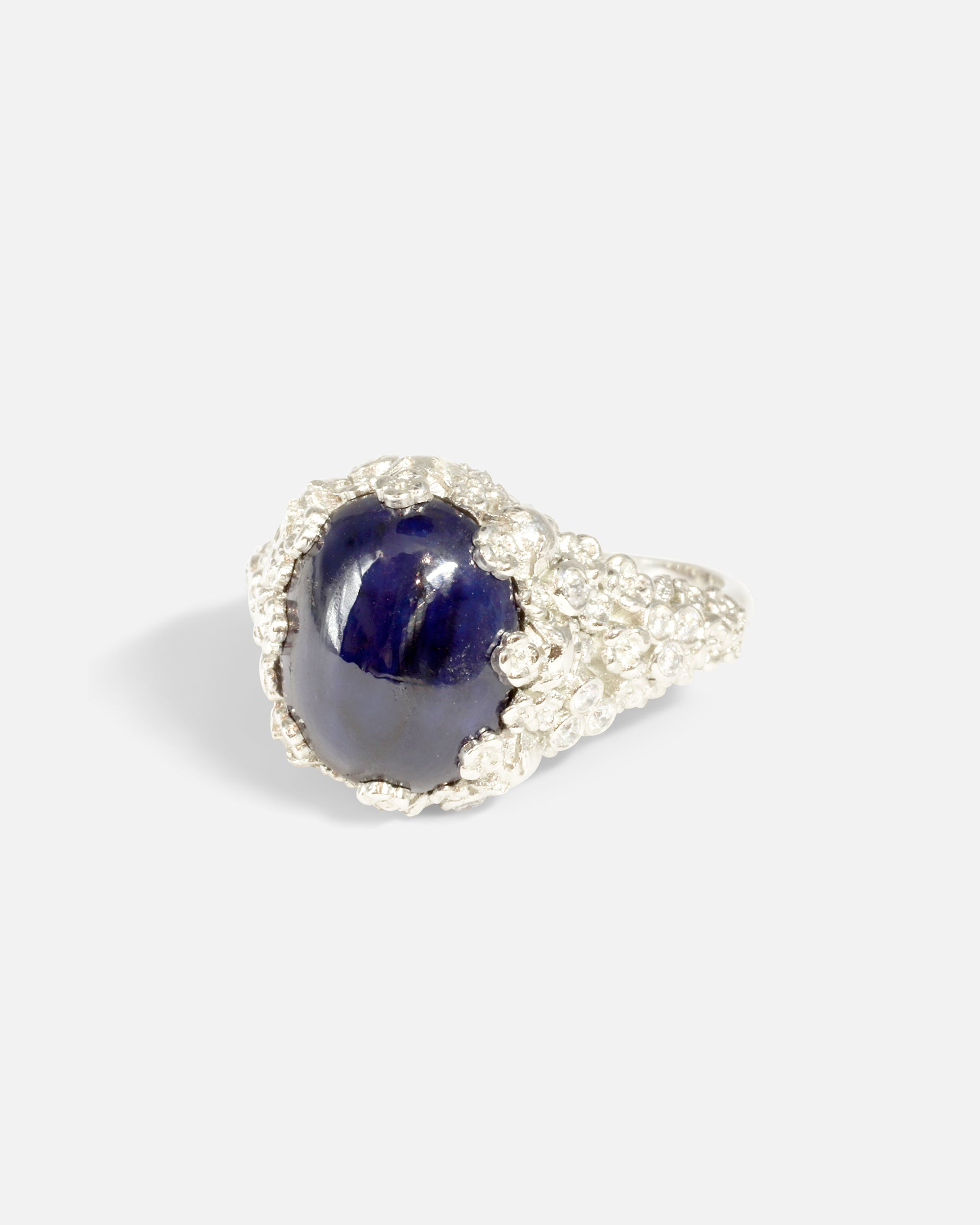 Alternative side view of Skulls & Flowers / Sapphire & Diamond Ring by Fitzgerald Jewelry