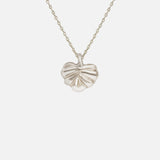 Closeup front view of Lotus Necklace in 14k white gold