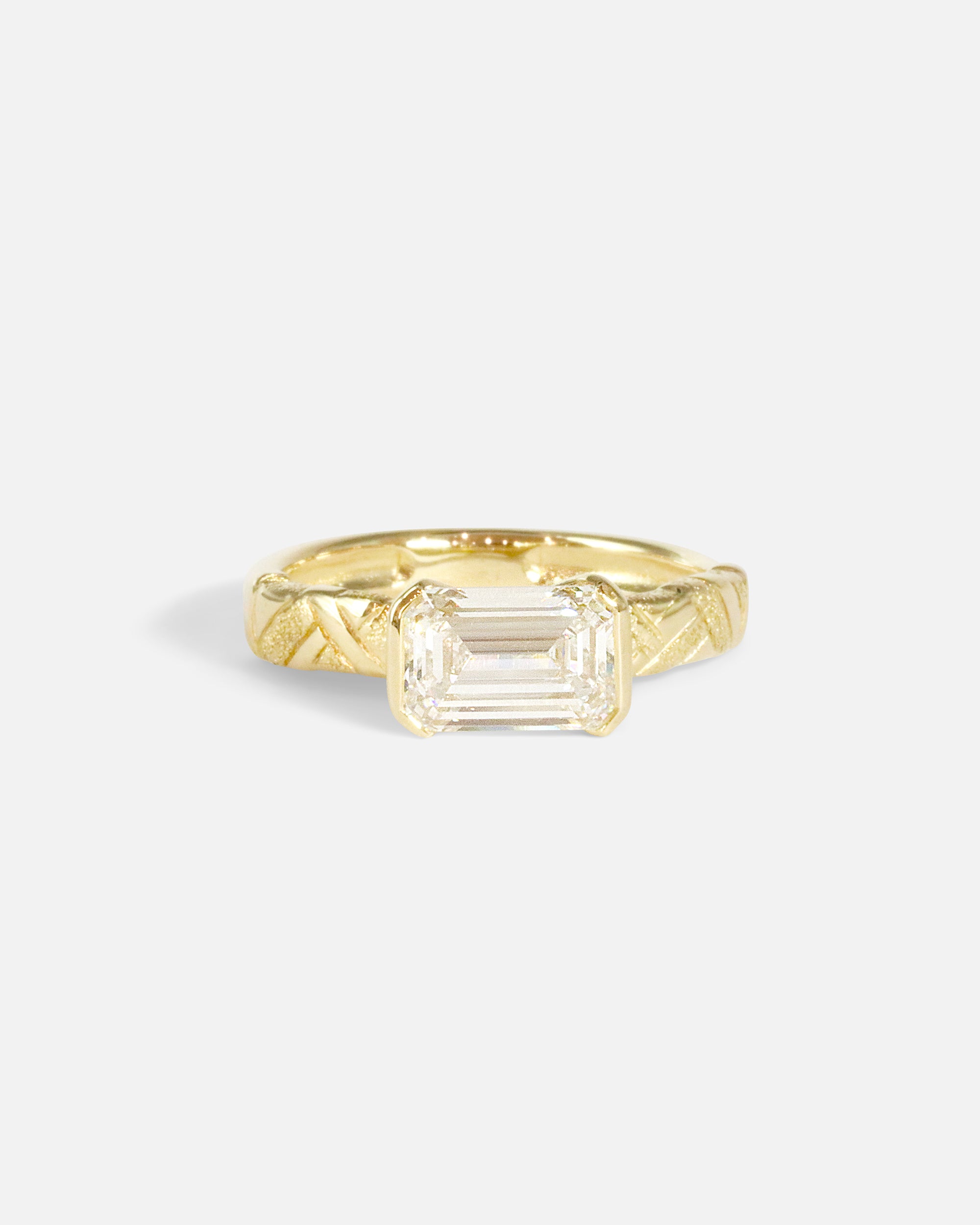 Front view of Paths / Emerald Cut Ring by Young Sun Song
