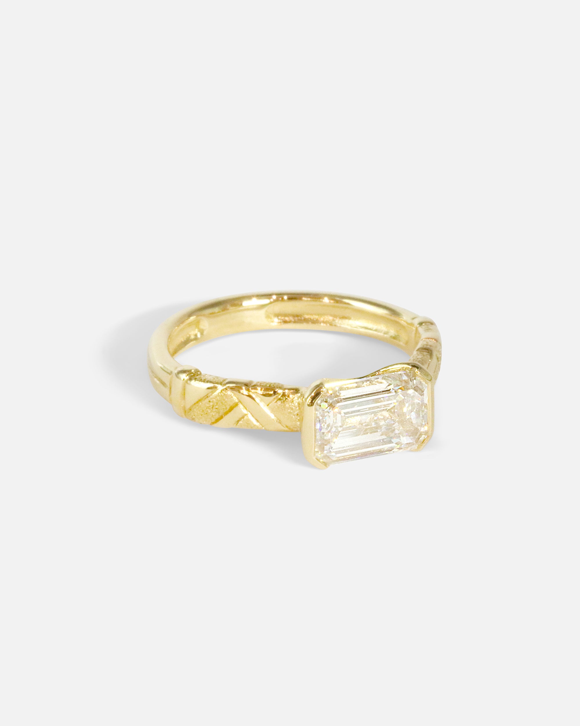 Side view of Paths / Emerald Cut Ring by Young Sun Song