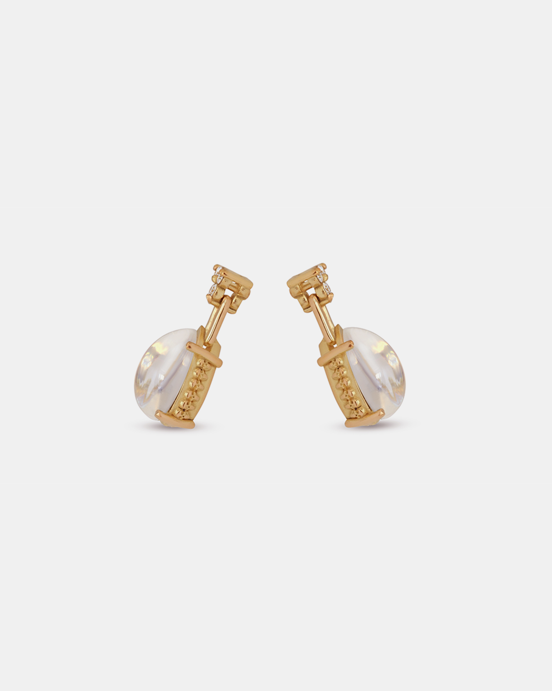 Side view of Skull Moonstone and Diamond Drop Earrings