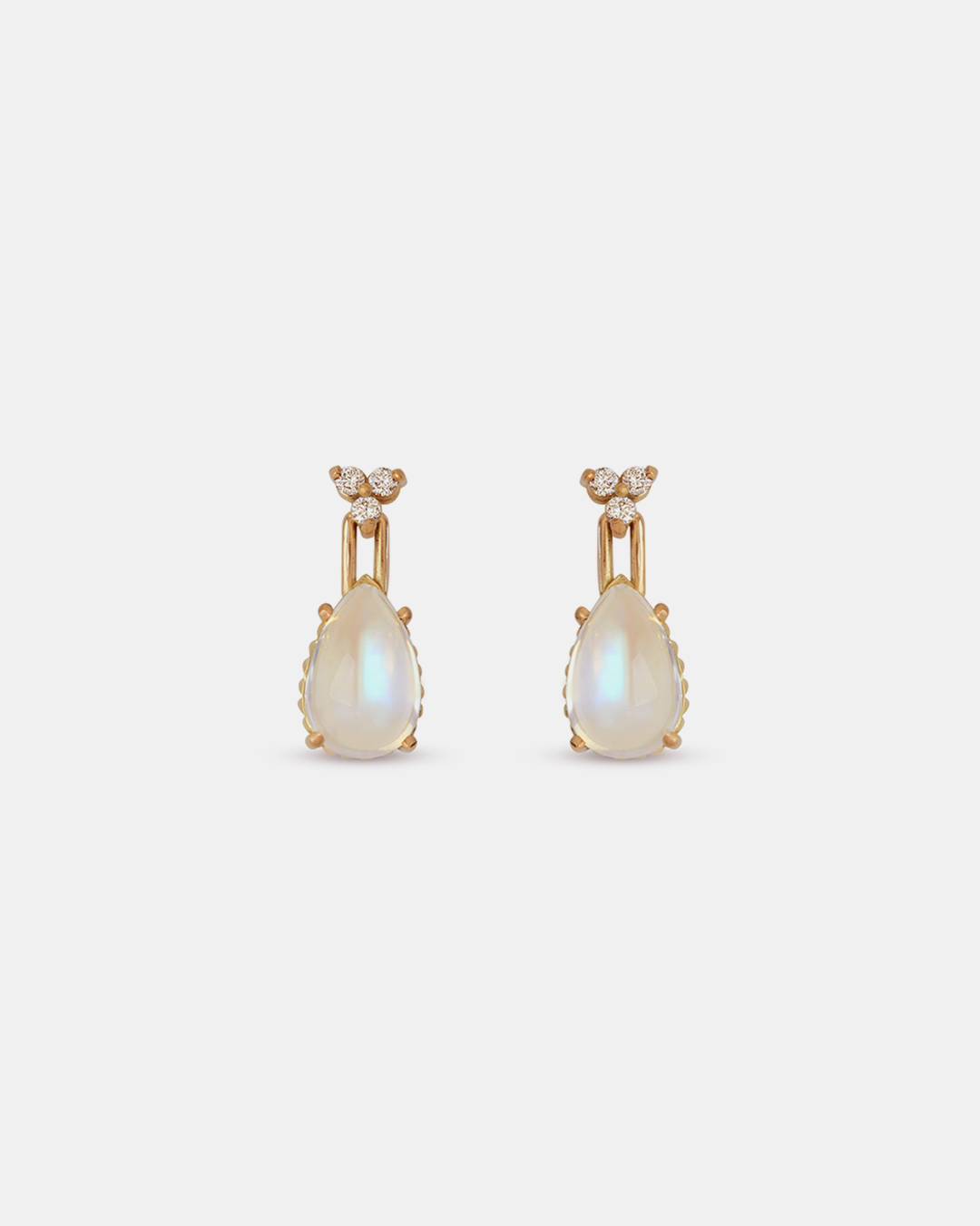 Front view of Skull Moonstone and Diamond Drop Earrings