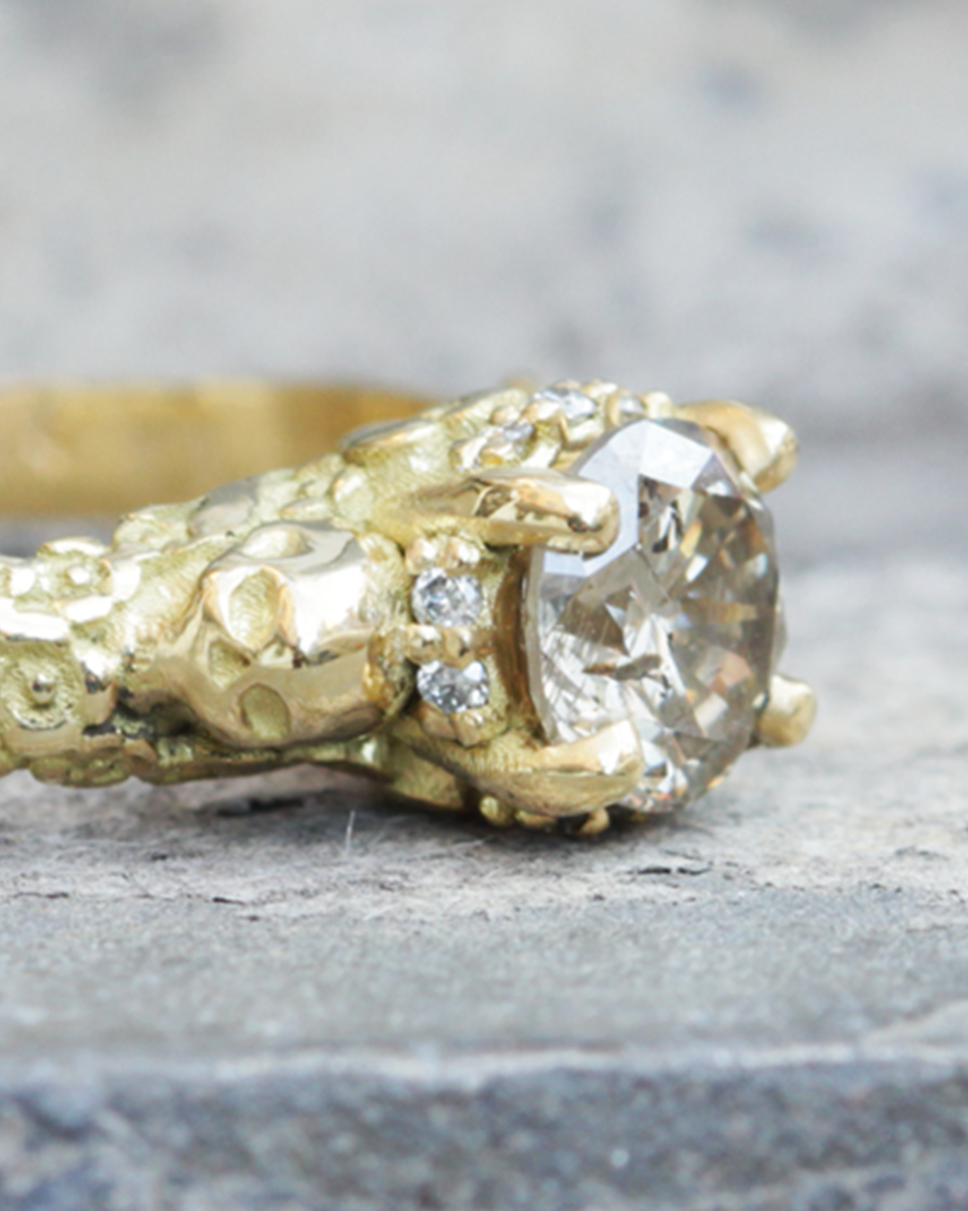 Lifestyle close up detail shot of Skull and Flower Halo / Grey Diamond