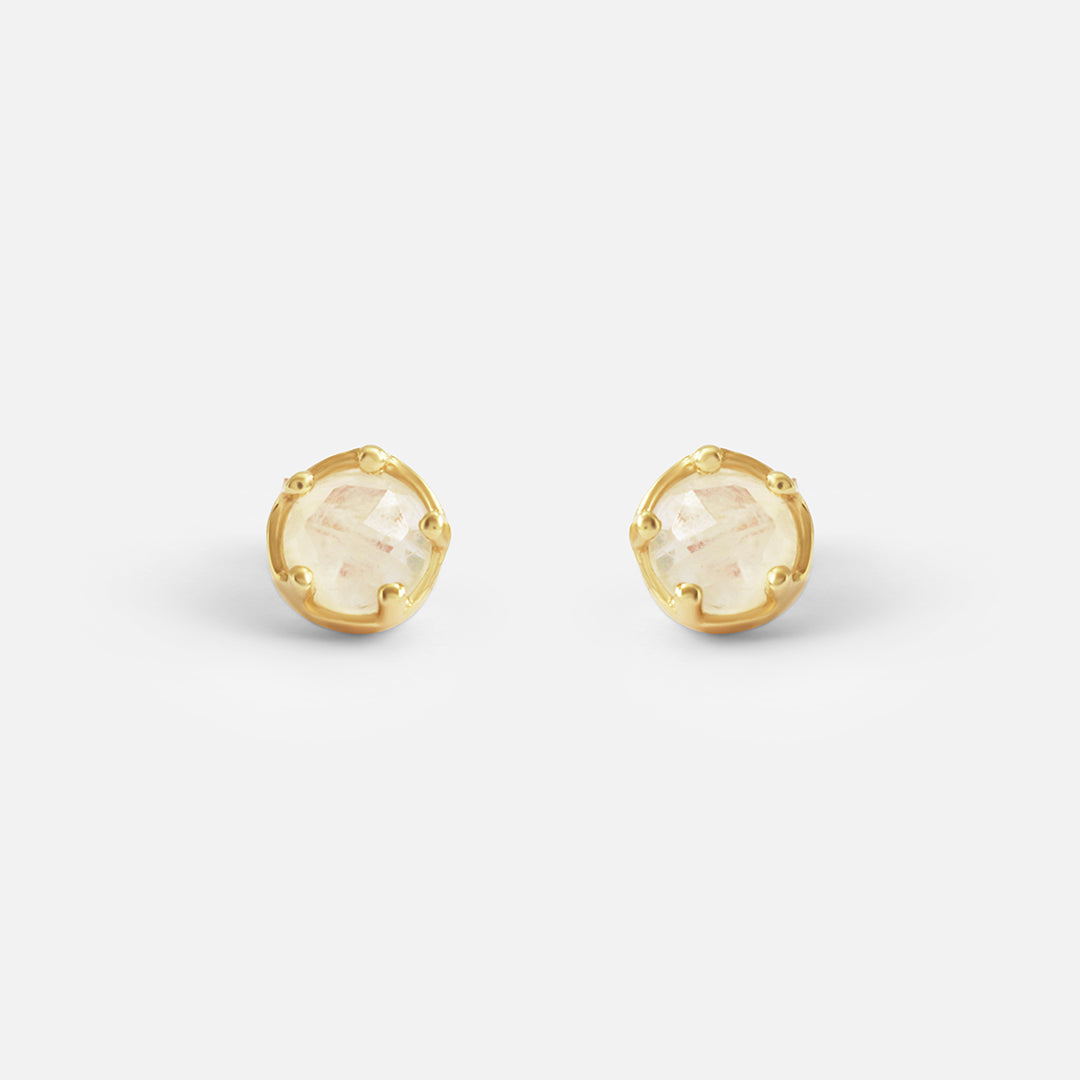 Front view of Moonstone / Yellow Gold Studs by Ariko
