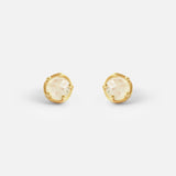 Front view of Moonstone / Yellow Gold Studs by Ariko