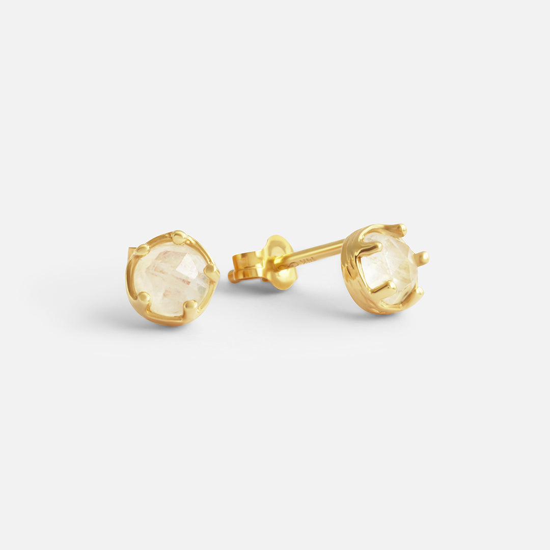 Side view of Moonstone / Yellow Gold Studs by Ariko