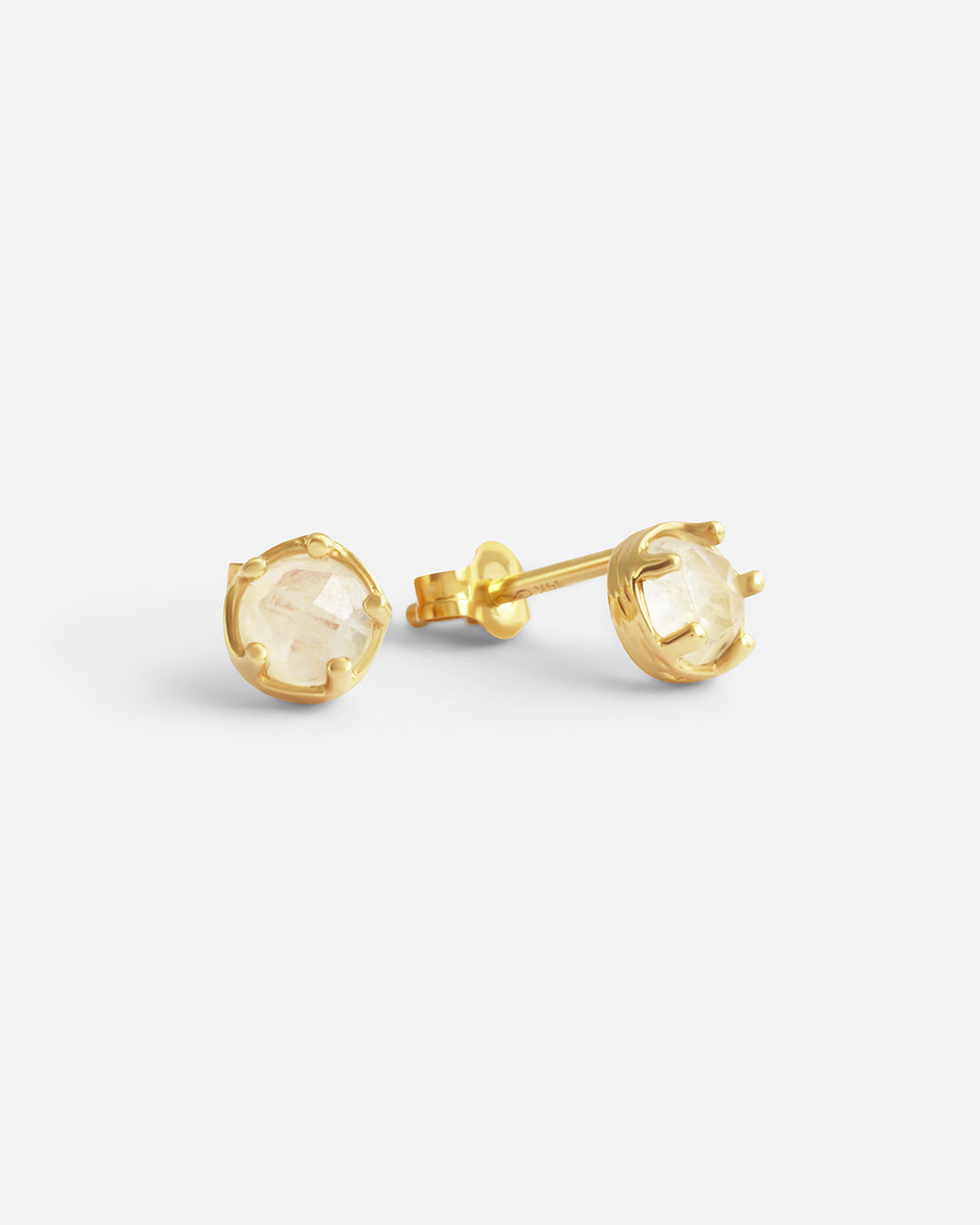 Side view of Moonstone / Yellow Gold Studs by Ariko