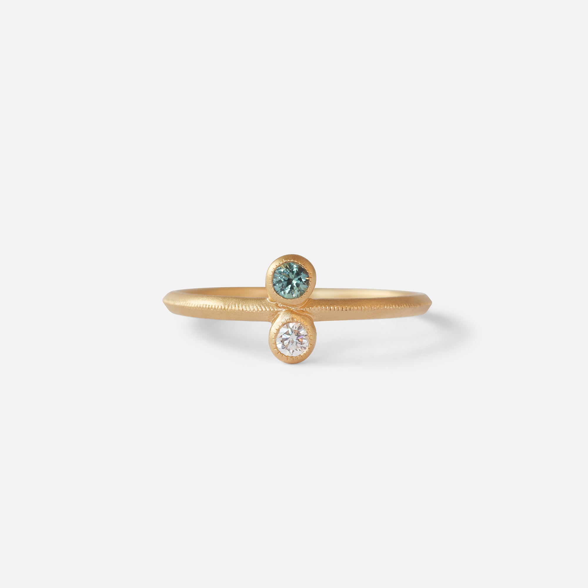 Toi et Moi / Blue Green Sapphire + Melee White Diamond Ring By fitzgerald jewelry