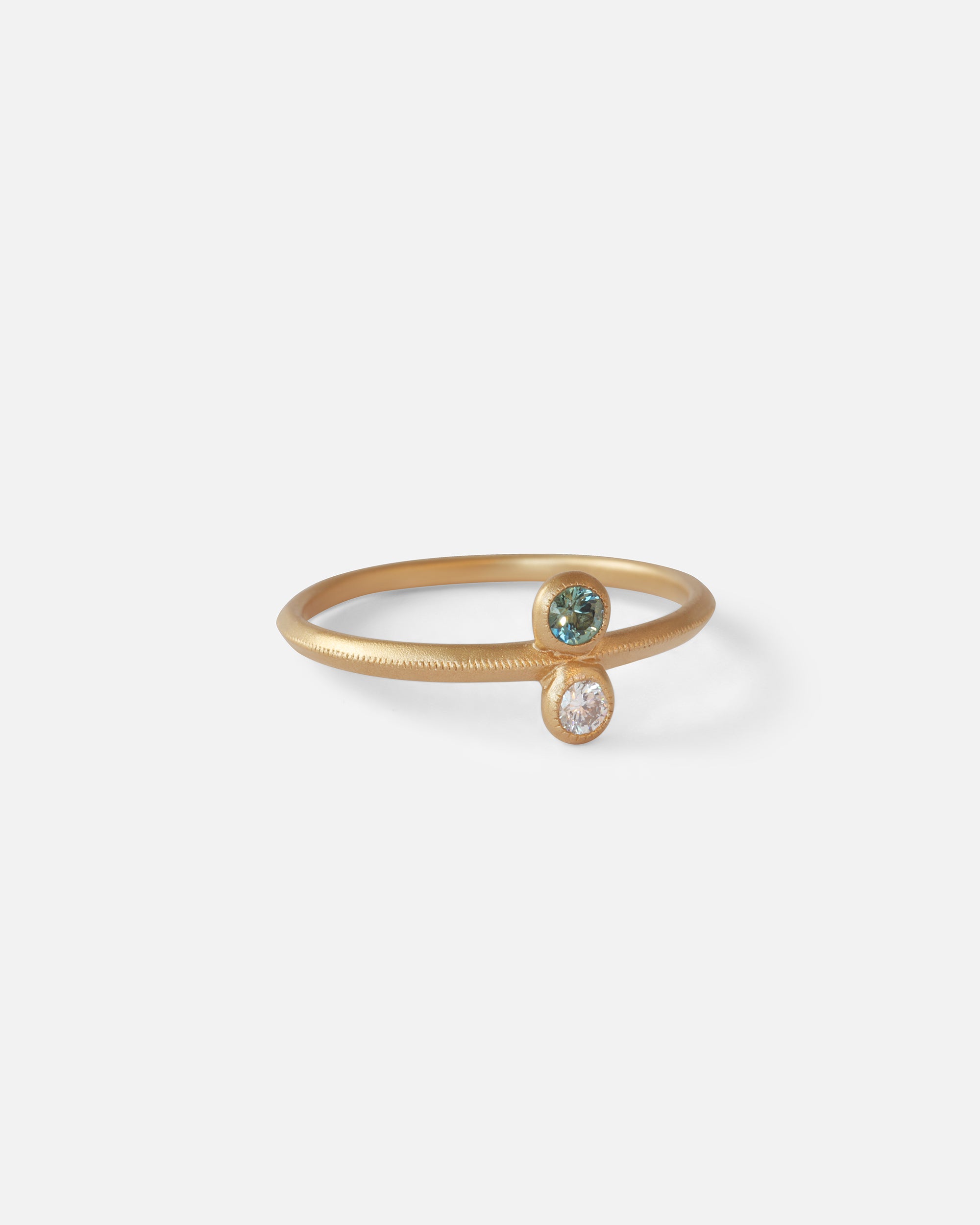 Toi et Moi / Blue Green Sapphire + Melee White Diamond Ring By fitzgerald jewelry