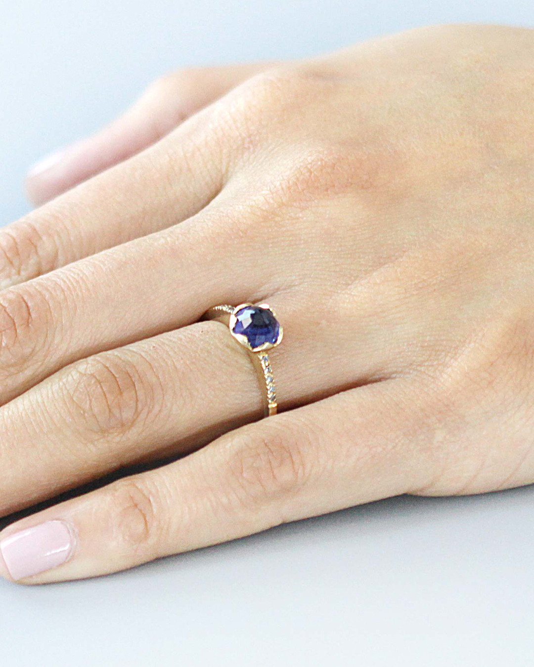 Pave / 6.5mm Blue Sapphire Ring By fitzgerald jewelry