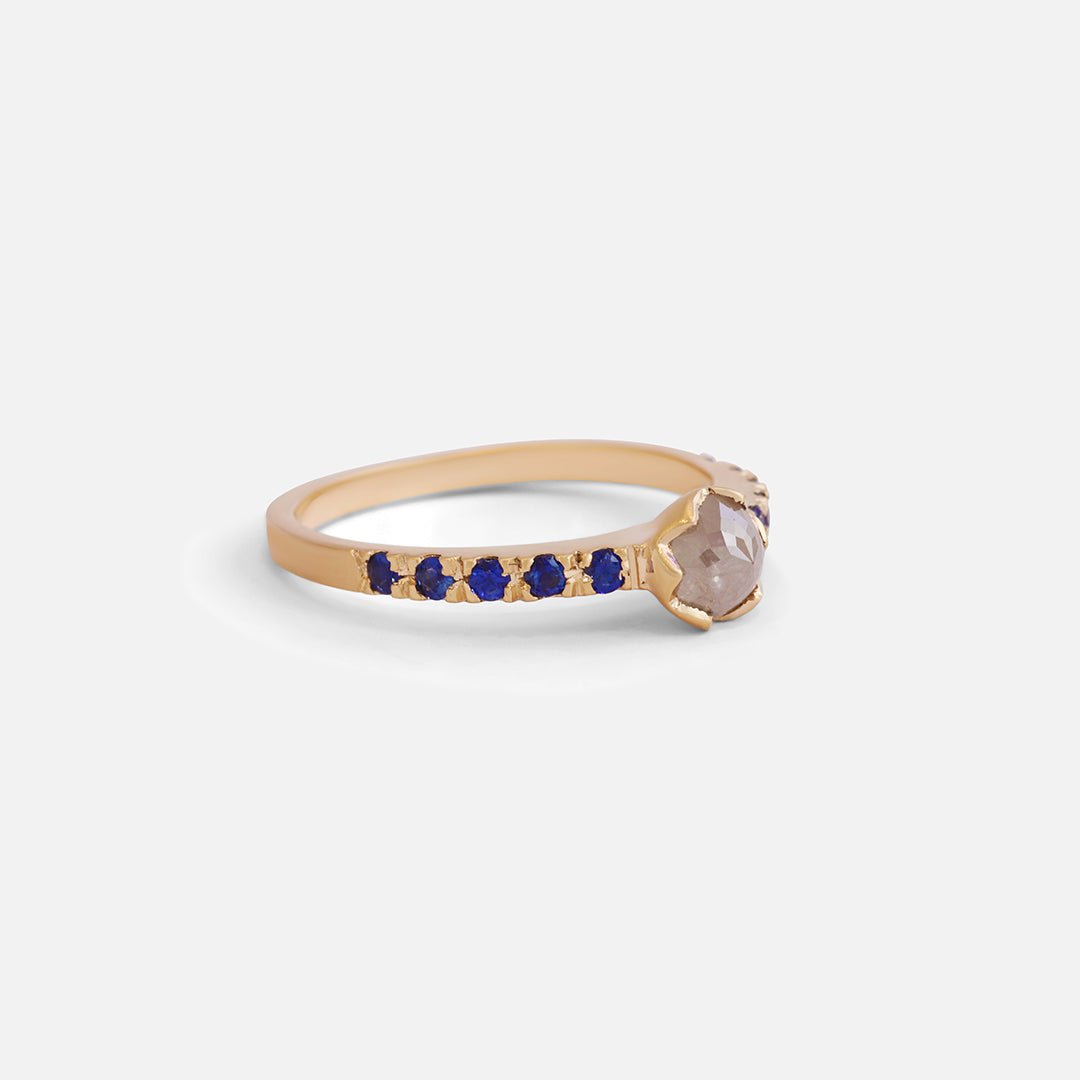 Pave / Milky Diamond + Sapphire Ring By Hiroyo