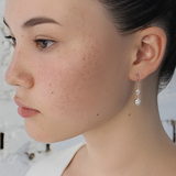 Model wears Skull Double Drop	Earrings in 18k white gold