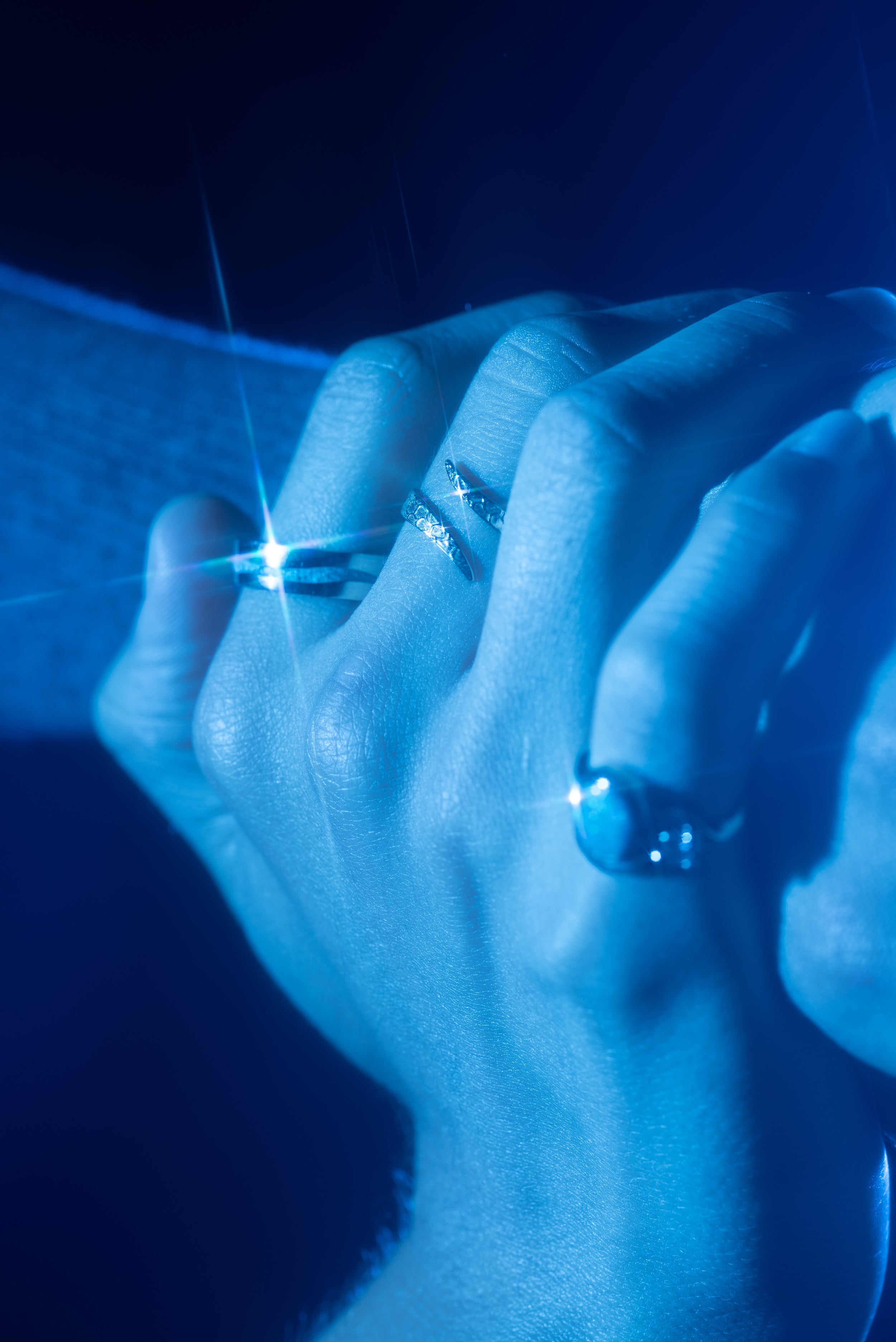 Model wears Gradus Ring by Alfonzo and Chroma Ring by Lucia B Marti