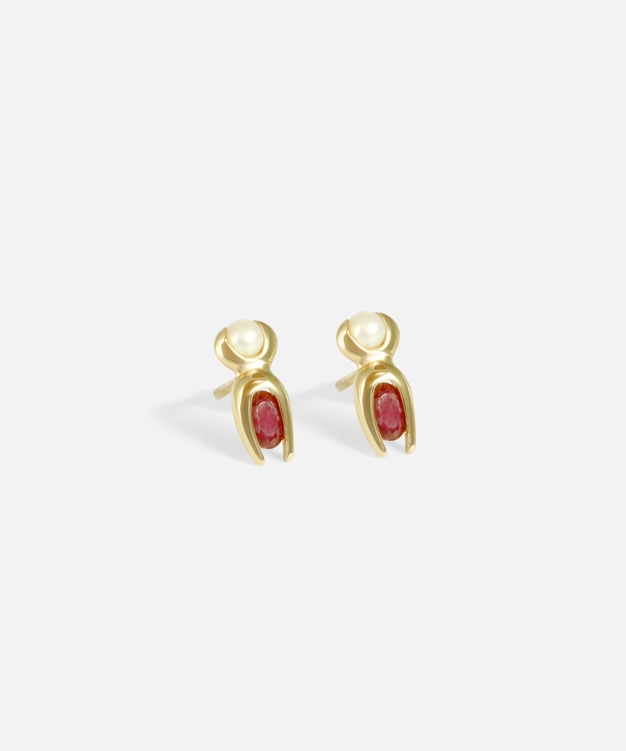 Side view of Mutation Earrings / Pearl & Ruby by Lucia B Marti