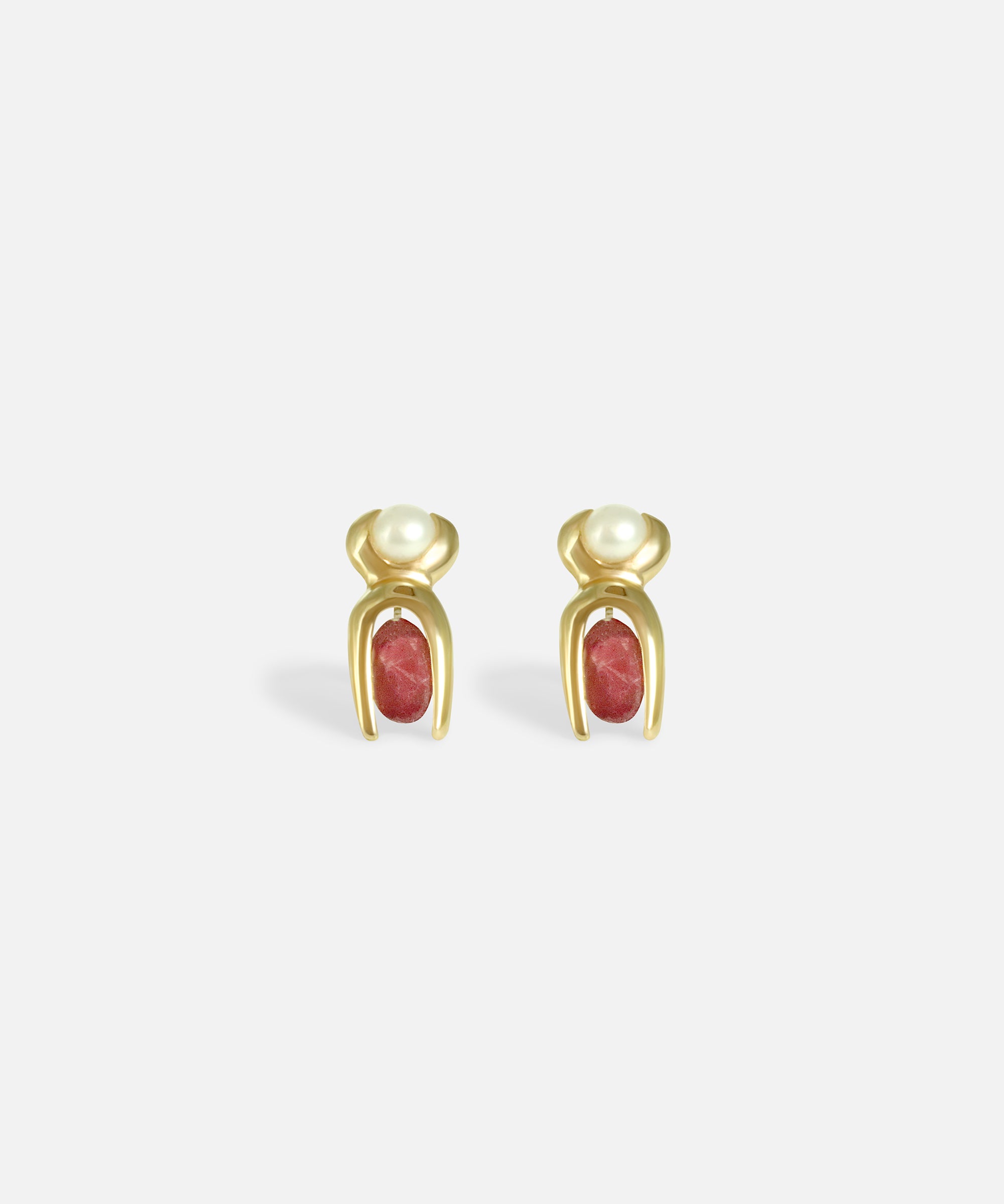 Front view of Mutation Earrings / Pearl & Ruby by Lucia B Marti