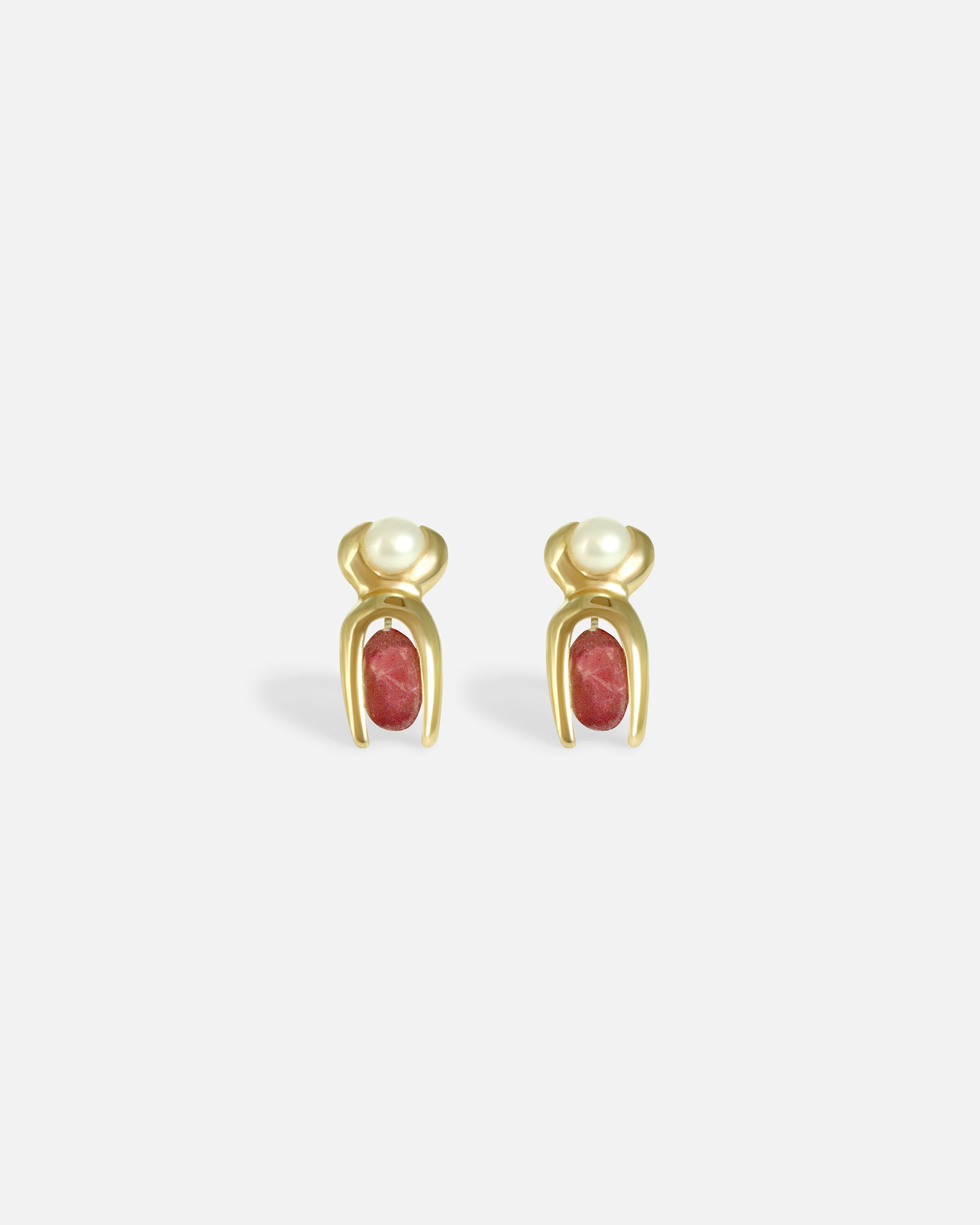 Front view of Mutation Earrings / Pearl & Ruby by Lucia B Marti