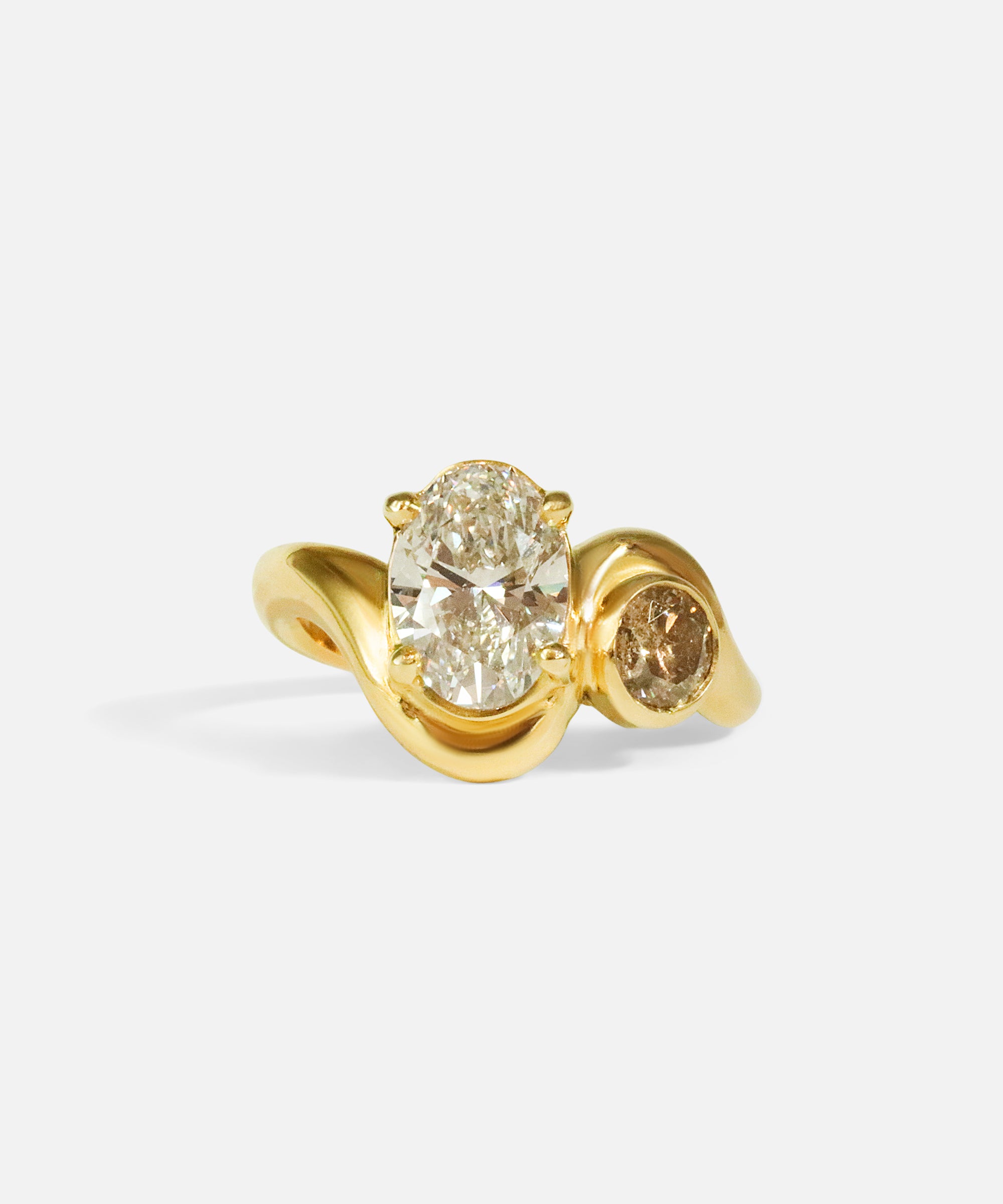 Front view of Dip Toi et Moi Ring / White & Champagne Diamond by Kestrel Dillon