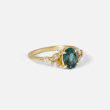 Angled side view of Aster Ring / Teal Sapphire & Champagne Diamond by Kestrel Dillon