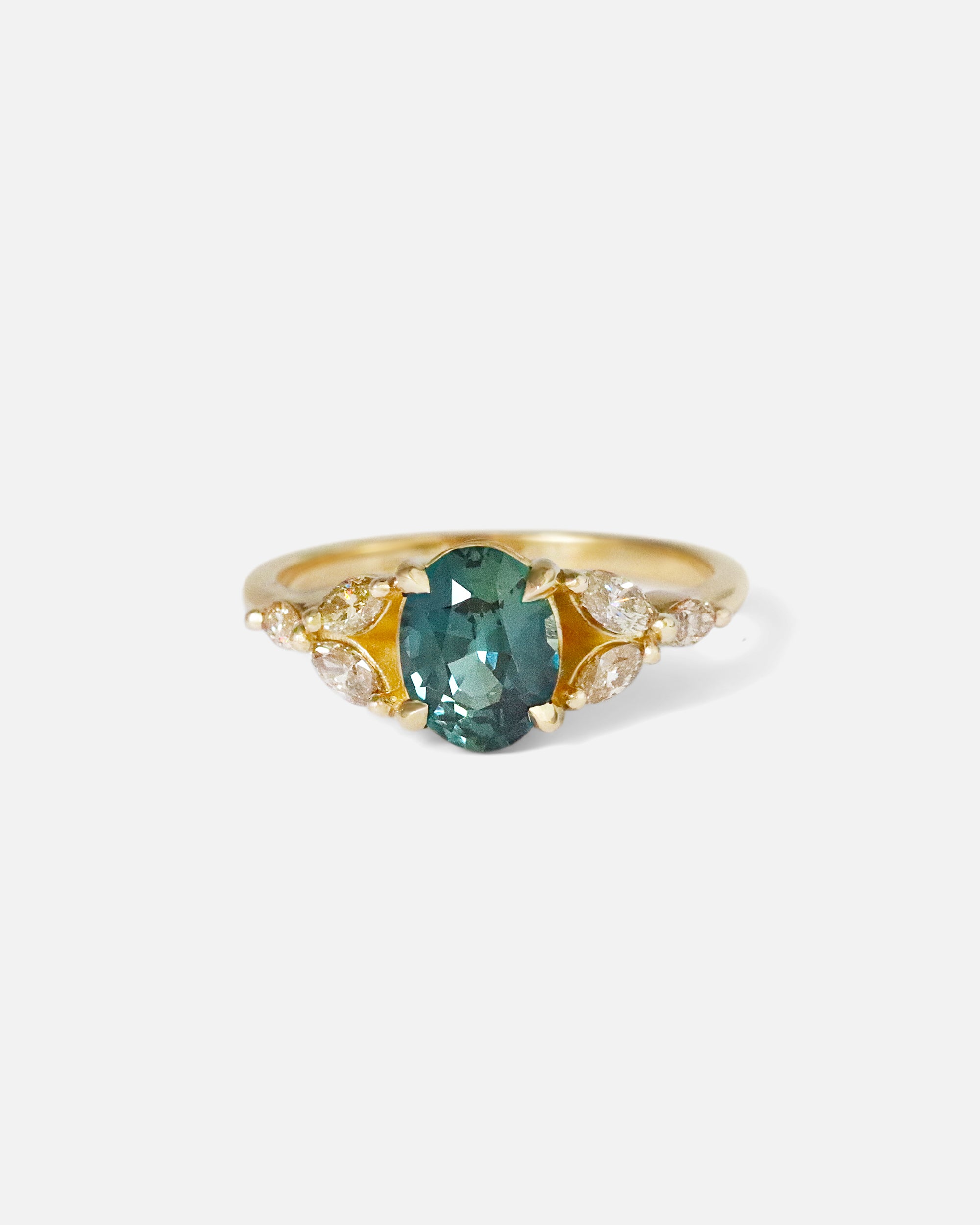 Front view of Aster Ring / Teal Sapphire & Champagne Diamond by Kestrel Dillon