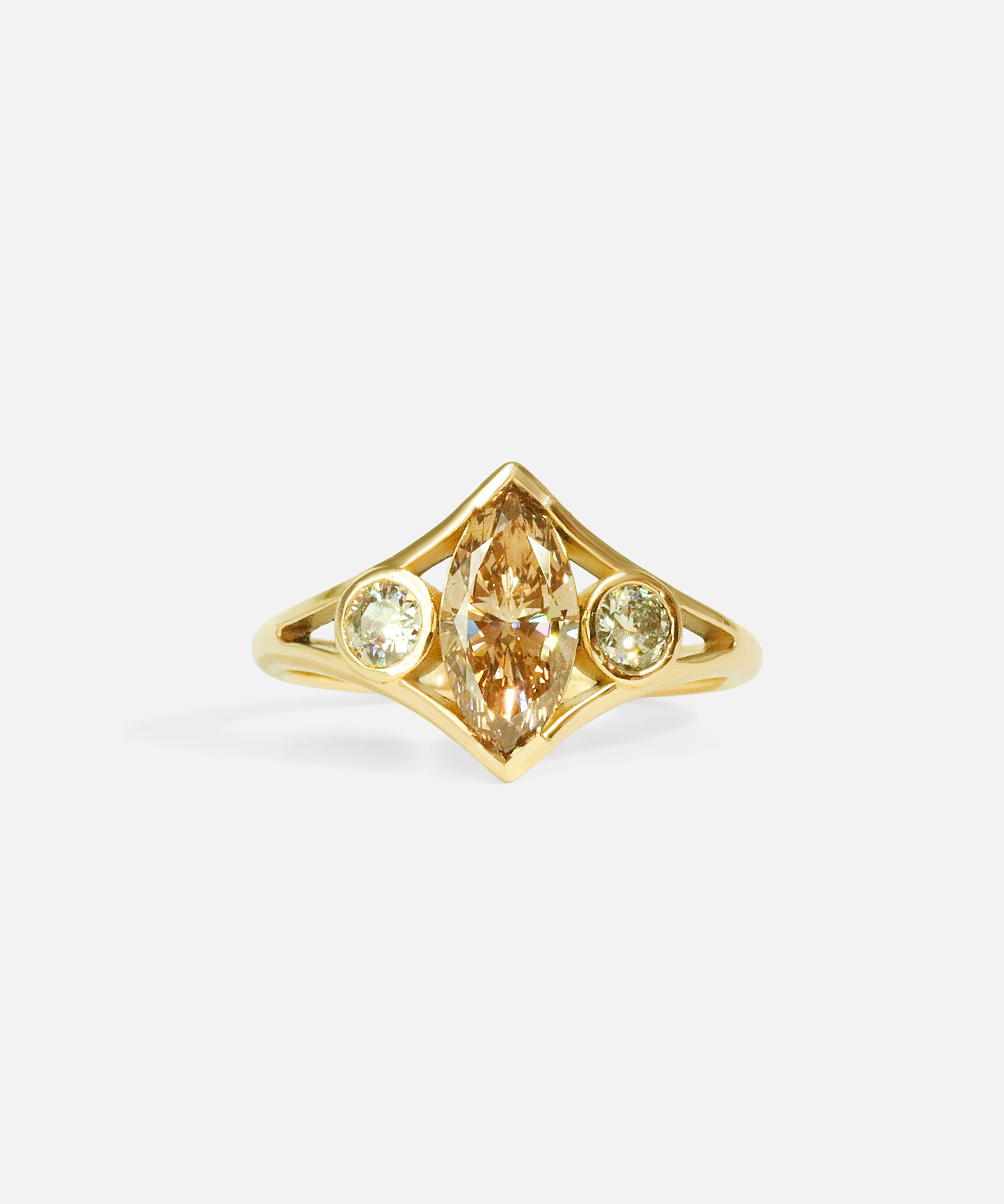 Front view of Champagne Triple Tributary Ring by Kestrel Dillon